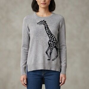 Peck & Peck Luxury Cashmere Giraffe Sweater Gray Crew Neck High Low Small